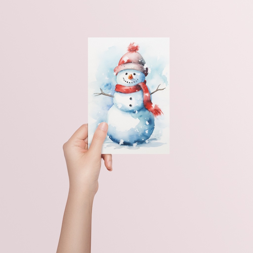 Watercolor Snowman Christmas Theme Wall Art Illustration Print Unframed - Picture 5 of 5